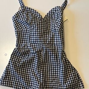 Stylish Black and White Gingham Romper